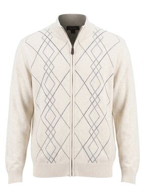 Tasso Elba Men's XL Argyle Full-Zip Cotton Cardigan‎ Sweater - Cream/Blue